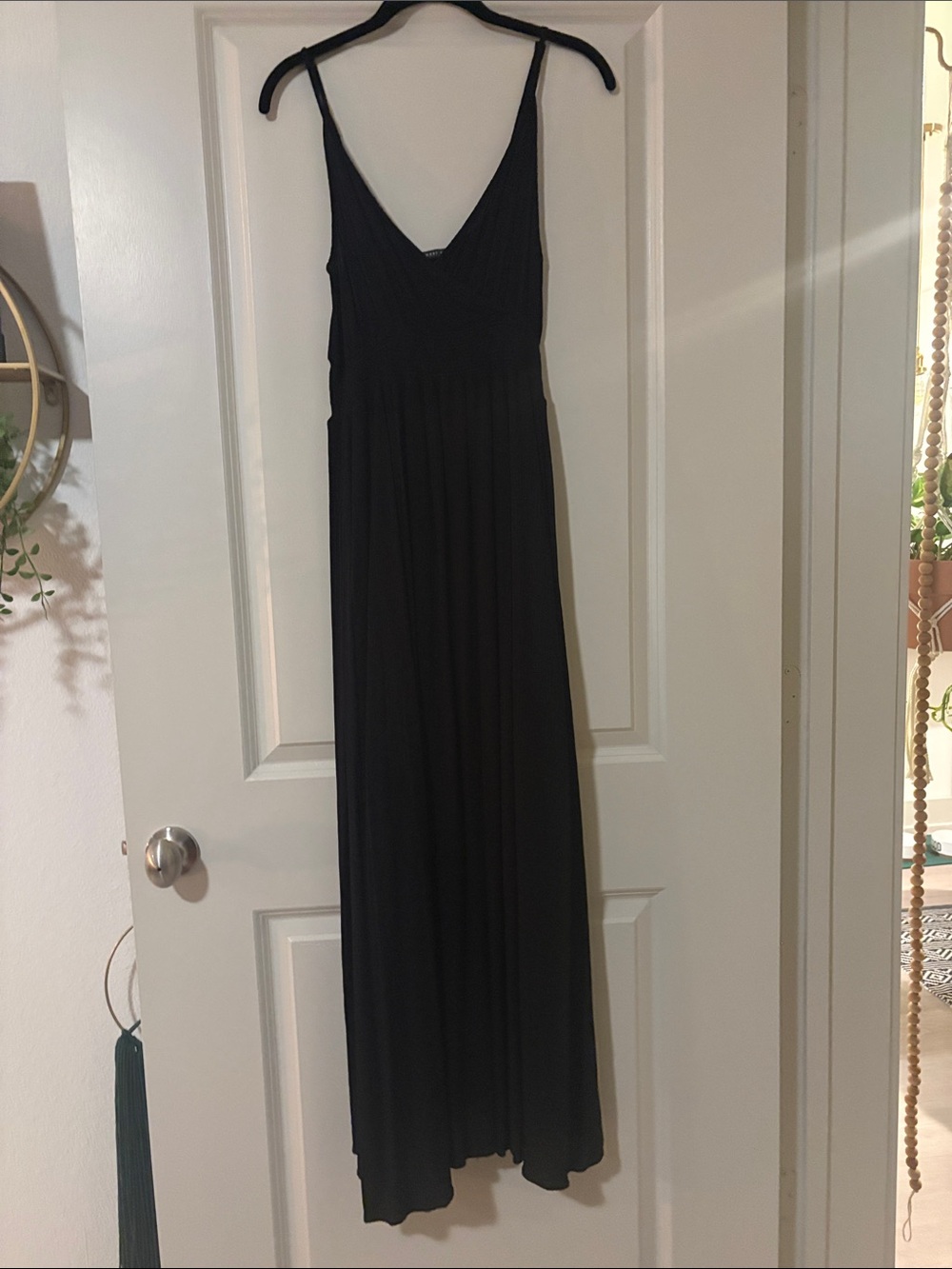West Kei Black V-Neck Maxi Dress with Slim Adjustable Straps